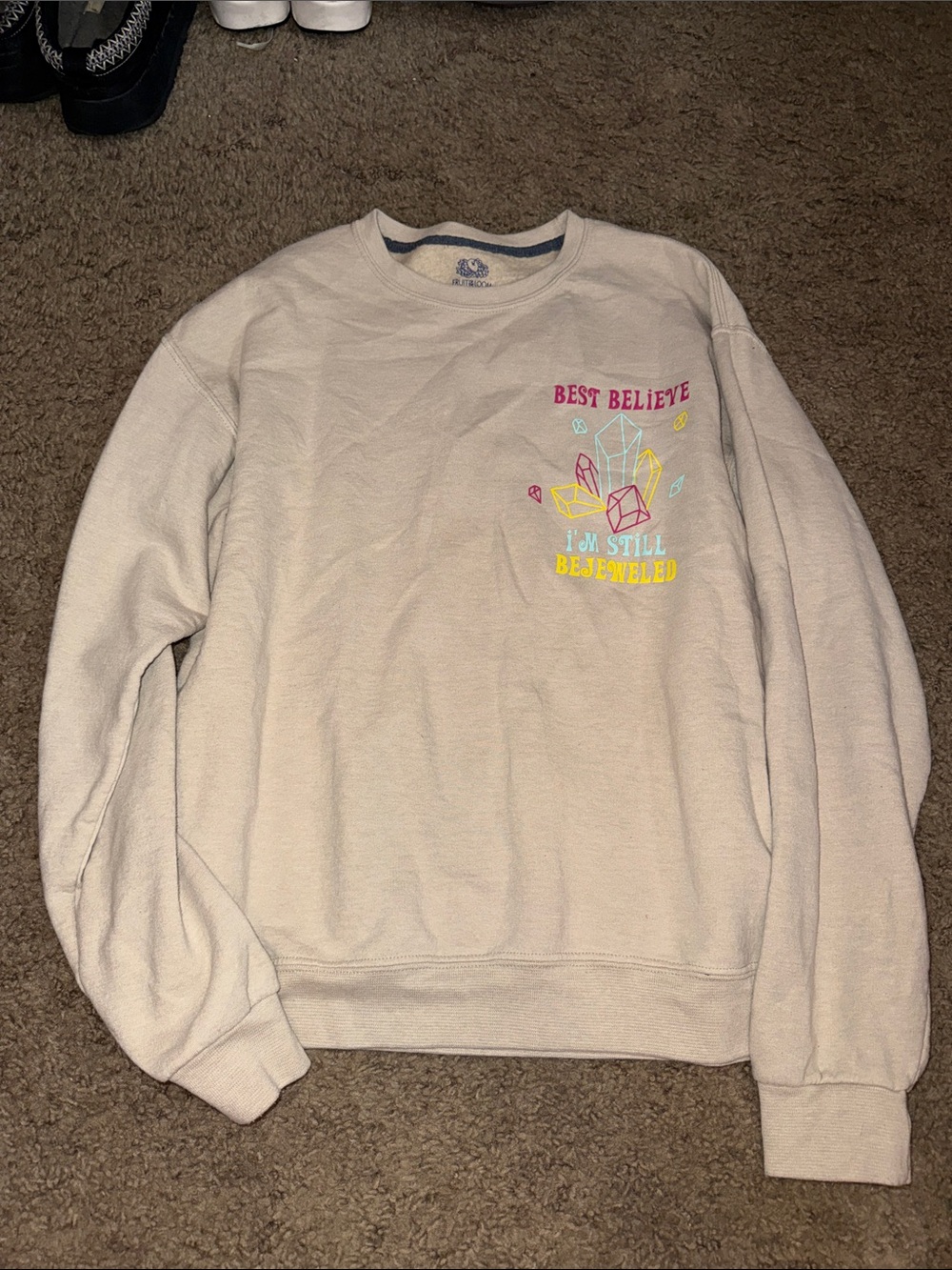 Taylor Swift- Bejeweled Graphic Crewneck Sweatshirt - Cream with Neon Gems